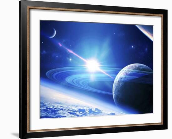A View of a Planet as it Looms in Close Orbit and with Rings So Close You Can Almost Touch Them-Stocktrek Images-Framed Photographic Print