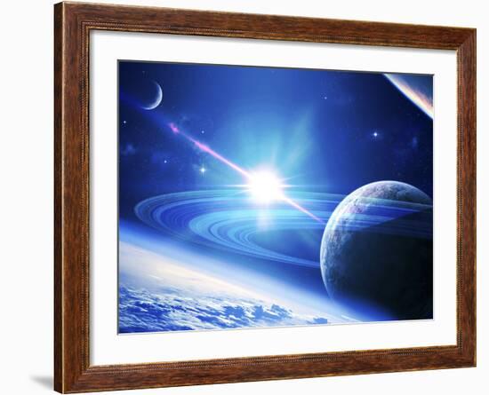 A View of a Planet as it Looms in Close Orbit and with Rings So Close You Can Almost Touch Them-Stocktrek Images-Framed Photographic Print