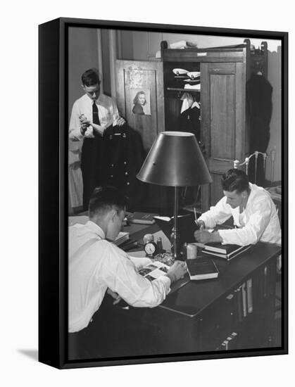 A View of Cadets at the Annapolis Naval Academy Studying in their Dorm Room-David Scherman-Framed Premier Image Canvas