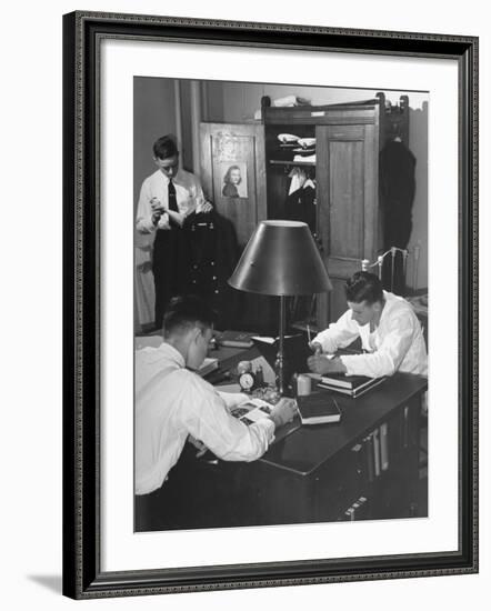 A View of Cadets at the Annapolis Naval Academy Studying in their Dorm Room-David Scherman-Framed Premium Photographic Print