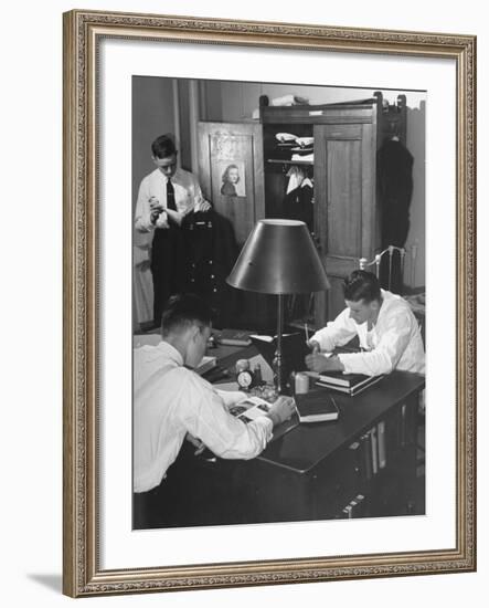 A View of Cadets at the Annapolis Naval Academy Studying in their Dorm Room-David Scherman-Framed Premium Photographic Print