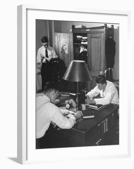 A View of Cadets at the Annapolis Naval Academy Studying in their Dorm Room-David Scherman-Framed Premium Photographic Print