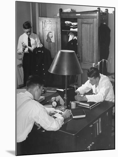 A View of Cadets at the Annapolis Naval Academy Studying in their Dorm Room-David Scherman-Mounted Premium Photographic Print