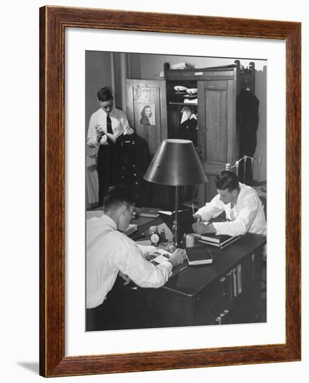 A View of Cadets at the Annapolis Naval Academy Studying in their Dorm Room-David Scherman-Framed Premium Photographic Print