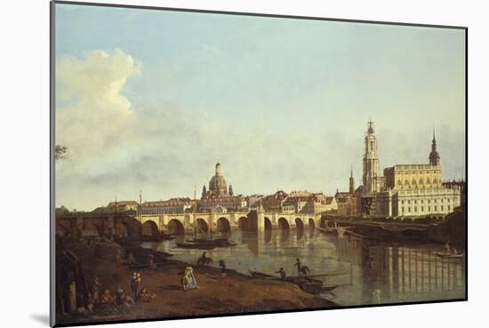 A View of Dresden from the Right Bank of the River Elbe above the Augustusbrucke-Bernardo Bellotto-Mounted Giclee Print