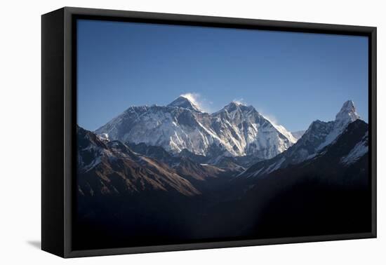 A view of Mount Everest, distant peak in Nuptse-Lhotse ridge, from Kongde, Khumbu, Nepal, Himalayas-Alex Treadway-Framed Premier Image Canvas