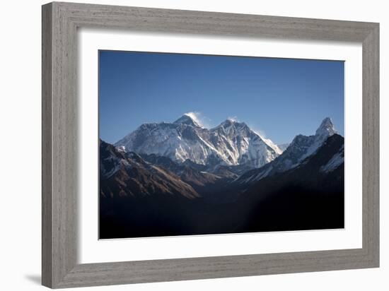 A view of Mount Everest, distant peak in Nuptse-Lhotse ridge, from Kongde, Khumbu, Nepal, Himalayas-Alex Treadway-Framed Photographic Print