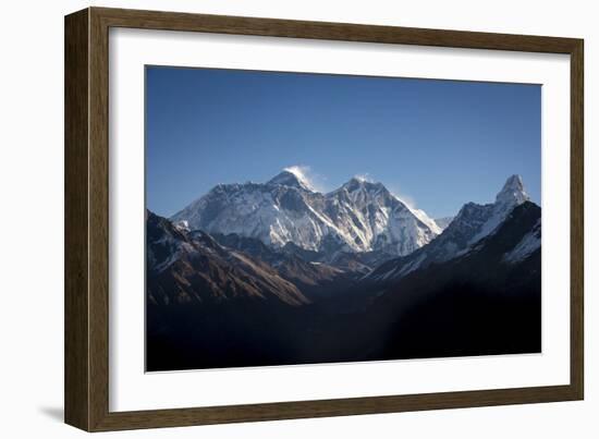 A view of Mount Everest, distant peak in Nuptse-Lhotse ridge, from Kongde, Khumbu, Nepal, Himalayas-Alex Treadway-Framed Photographic Print