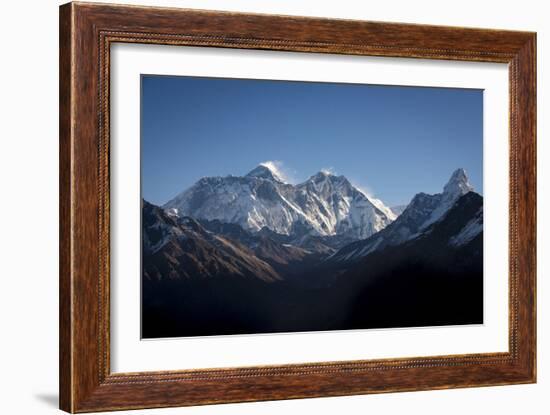 A view of Mount Everest, distant peak in Nuptse-Lhotse ridge, from Kongde, Khumbu, Nepal, Himalayas-Alex Treadway-Framed Photographic Print