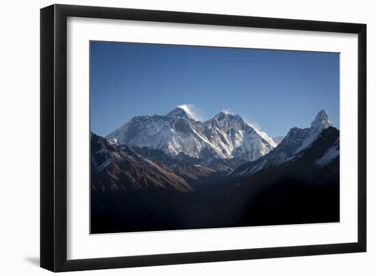 A view of Mount Everest, distant peak in Nuptse-Lhotse ridge, from Kongde, Khumbu, Nepal, Himalayas-Alex Treadway-Framed Photographic Print