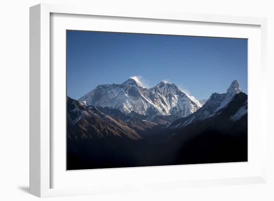 A view of Mount Everest, distant peak in Nuptse-Lhotse ridge, from Kongde, Khumbu, Nepal, Himalayas-Alex Treadway-Framed Photographic Print