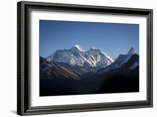 A view of Mount Everest, distant peak in Nuptse-Lhotse ridge, from Kongde, Khumbu, Nepal, Himalayas-Alex Treadway-Framed Photographic Print