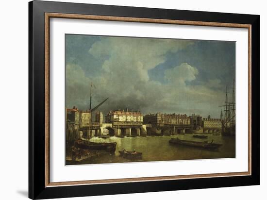 A View of Old London Bridge with Barges on the Thames-Samuel Scott-Framed Giclee Print