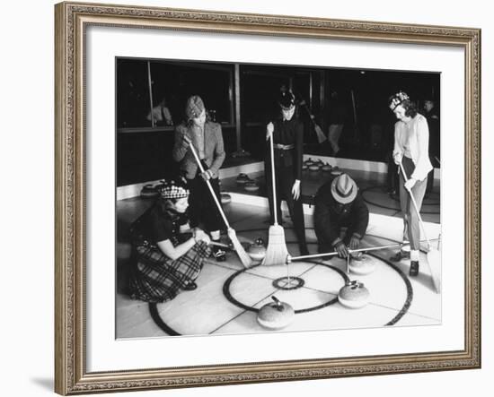 A View of People Playing a New Game Called Curling-George Strock-Framed Premium Photographic Print