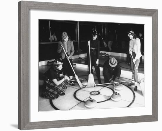 A View of People Playing a New Game Called Curling-George Strock-Framed Premium Photographic Print