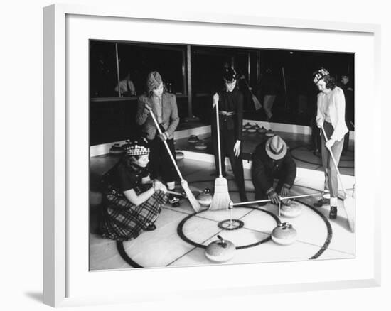 A View of People Playing a New Game Called Curling-George Strock-Framed Premium Photographic Print