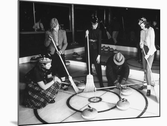 A View of People Playing a New Game Called Curling-George Strock-Mounted Premium Photographic Print