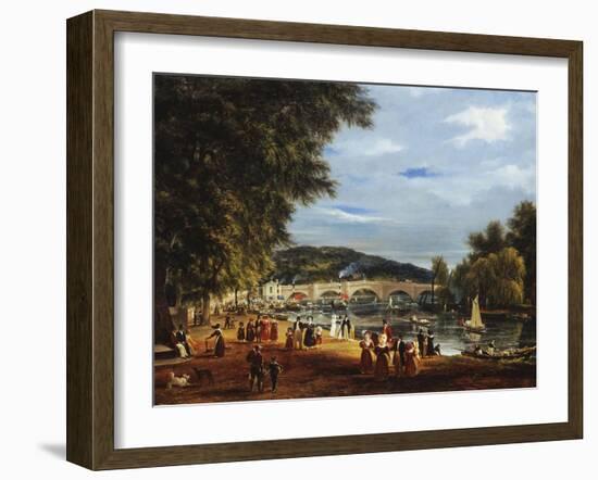 A View of Richmond Bridge with Boats on the River and Figures Promenading-J. M. W. Turner-Framed Giclee Print