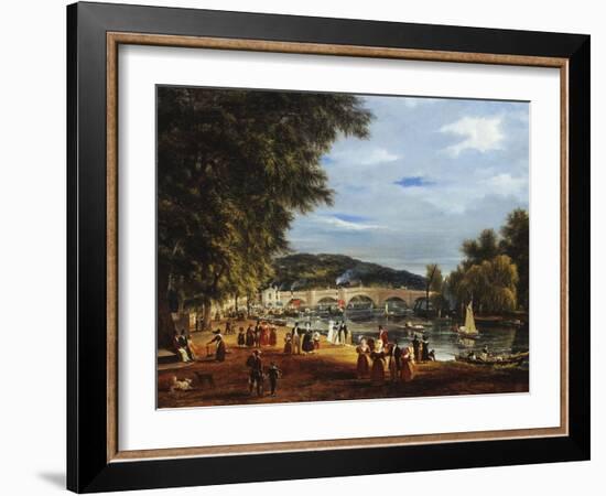 A View of Richmond Bridge with Boats on the River and Figures Promenading-J. M. W. Turner-Framed Giclee Print