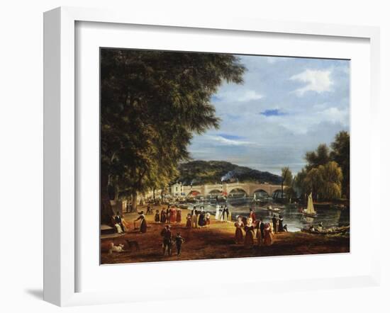 A View of Richmond Bridge with Boats on the River and Figures Promenading-J. M. W. Turner-Framed Giclee Print