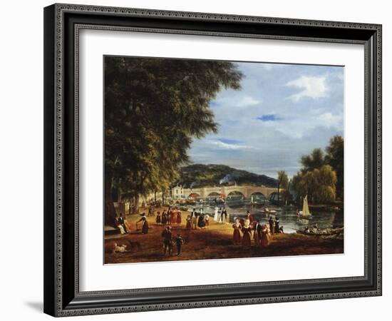 A View of Richmond Bridge with Boats on the River and Figures Promenading-J. M. W. Turner-Framed Giclee Print