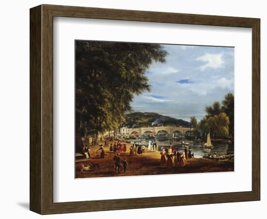 A View of Richmond Bridge with Boats on the River and Figures Promenading-J. M. W. Turner-Framed Premium Giclee Print