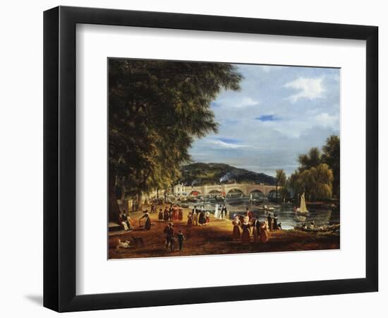 A View of Richmond Bridge with Boats on the River and Figures Promenading-J. M. W. Turner-Framed Premium Giclee Print