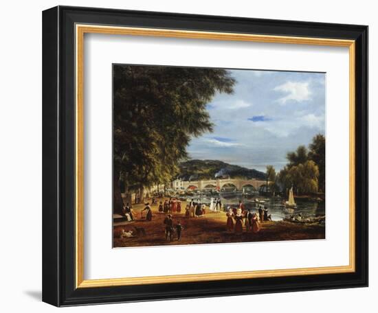 A View of Richmond Bridge with Boats on the River and Figures Promenading-J. M. W. Turner-Framed Premium Giclee Print