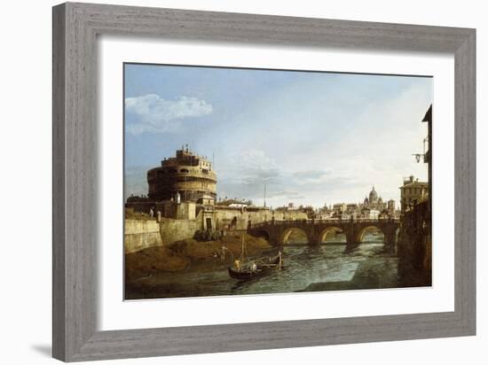 A View of Rome looking West, with Boats along the Tiber and the Castel Saint'Angelo in the distance-Bernardo Bellotto-Framed Giclee Print