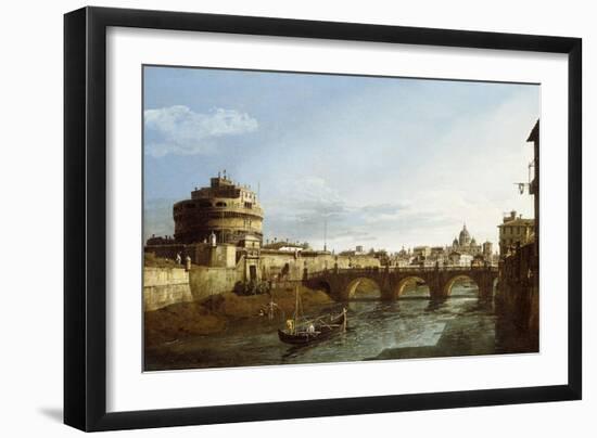 A View of Rome looking West, with Boats along the Tiber and the Castel Saint'Angelo in the distance-Bernardo Bellotto-Framed Giclee Print