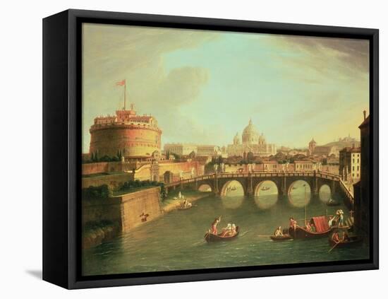 A View of Rome with the Bridge and Castel St. Angelo by the Tiber-Vanvitelli (Gaspar van Wittel)-Framed Premier Image Canvas