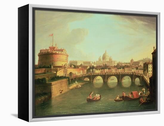 A View of Rome with the Bridge and Castel St. Angelo by the Tiber-Vanvitelli (Gaspar van Wittel)-Framed Premier Image Canvas