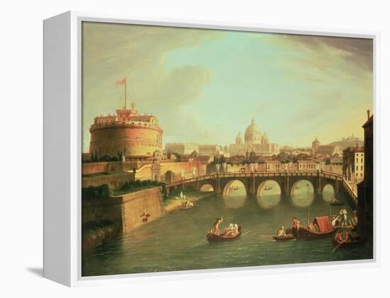 A View of Rome with the Bridge and Castel St. Angelo by the Tiber-Vanvitelli (Gaspar van Wittel)-Framed Premier Image Canvas