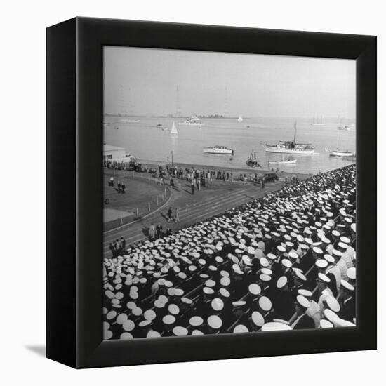 A View of Ships in the Water Near the Stadium During an Annapolis Naval Academy Football Game-David Scherman-Framed Premier Image Canvas