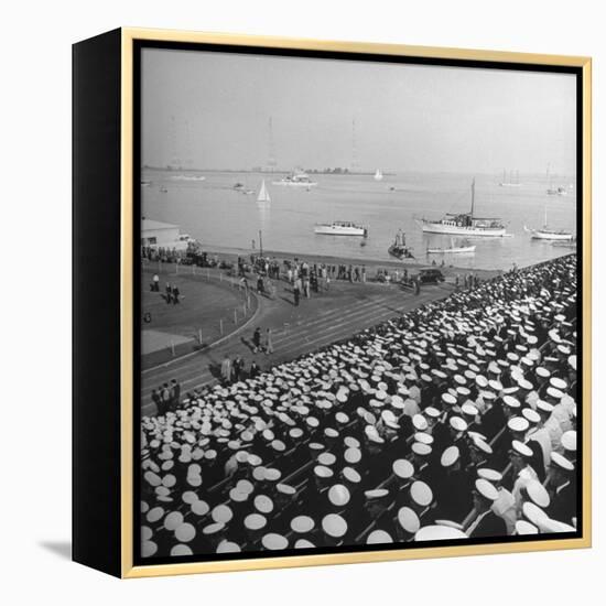 A View of Ships in the Water Near the Stadium During an Annapolis Naval Academy Football Game-David Scherman-Framed Premier Image Canvas