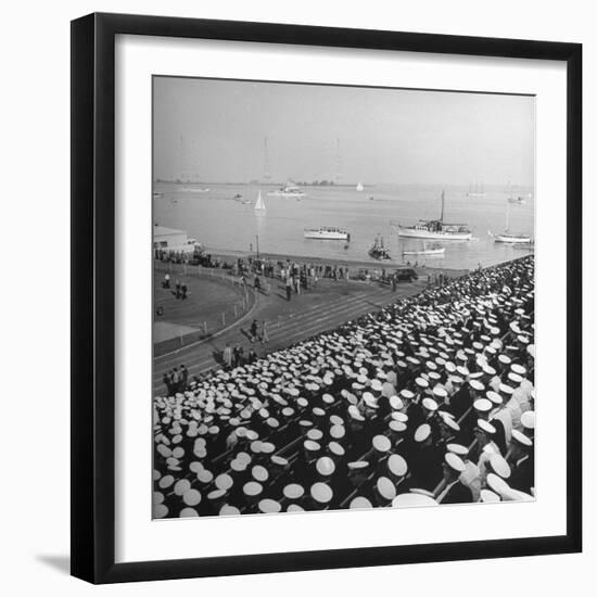 A View of Ships in the Water Near the Stadium During an Annapolis Naval Academy Football Game-David Scherman-Framed Premium Photographic Print