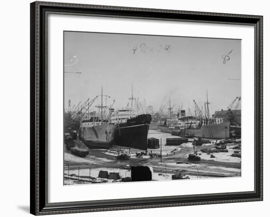 A View of Ships Lying in the Repair Docks of a Shipyard-Carl Mydans-Framed Premium Photographic Print