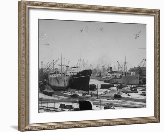 A View of Ships Lying in the Repair Docks of a Shipyard-Carl Mydans-Framed Premium Photographic Print