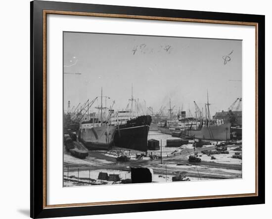 A View of Ships Lying in the Repair Docks of a Shipyard-Carl Mydans-Framed Premium Photographic Print