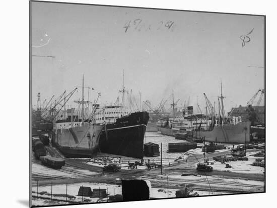 A View of Ships Lying in the Repair Docks of a Shipyard-Carl Mydans-Mounted Premium Photographic Print