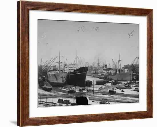 A View of Ships Lying in the Repair Docks of a Shipyard-Carl Mydans-Framed Premium Photographic Print