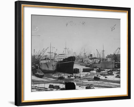 A View of Ships Lying in the Repair Docks of a Shipyard-Carl Mydans-Framed Premium Photographic Print