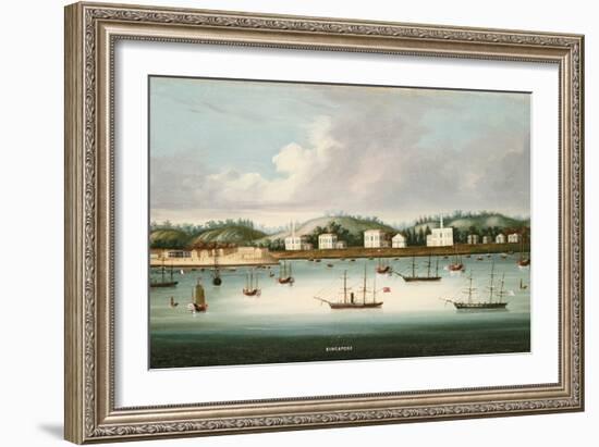 A View of Singapore from the Roads with American, French and British Shipping, C.1850-Chinese School-Framed Giclee Print