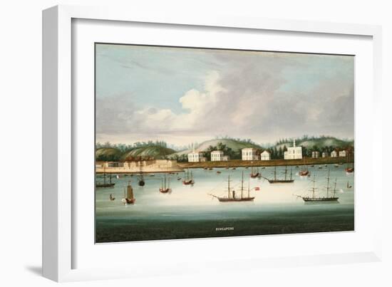 A View of Singapore from the Roads with American, French and British Shipping, C.1850-Chinese School-Framed Giclee Print