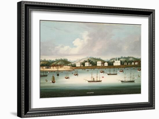 A View of Singapore from the Roads with American, French and British Shipping, C.1850-Chinese School-Framed Giclee Print