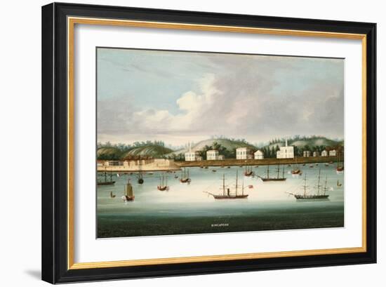 A View of Singapore from the Roads with American, French and British Shipping, C.1850-Chinese School-Framed Giclee Print