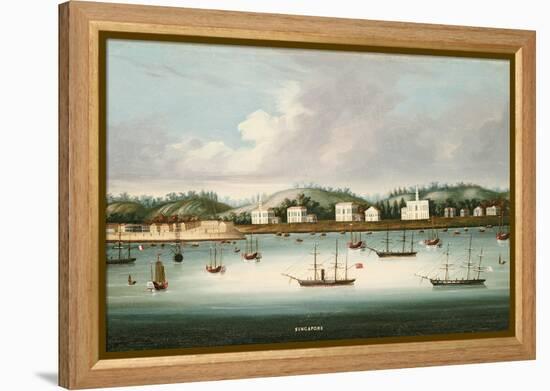 A View of Singapore from the Roads with American, French and British Shipping, C.1850-Chinese School-Framed Premier Image Canvas