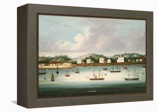 A View of Singapore from the Roads with American, French and British Shipping, C.1850-Chinese School-Framed Premier Image Canvas