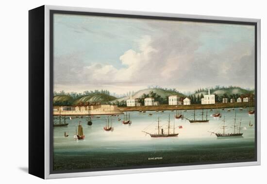 A View of Singapore from the Roads with American, French and British Shipping, C.1850-Chinese School-Framed Premier Image Canvas