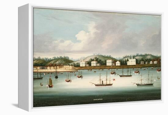 A View of Singapore from the Roads with American, French and British Shipping, C.1850-Chinese School-Framed Premier Image Canvas